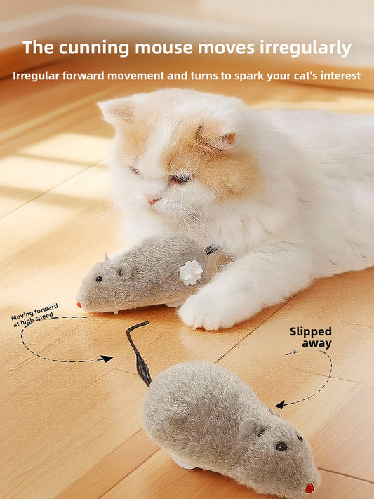 Wind-Up Cat Toy with Moving Mice and Interactive Features