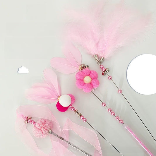 Durable Interactive Cat Teaser Stick with Feathers