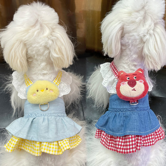 Princess Cotton Pet Dog Dress with Leash for Small Breeds