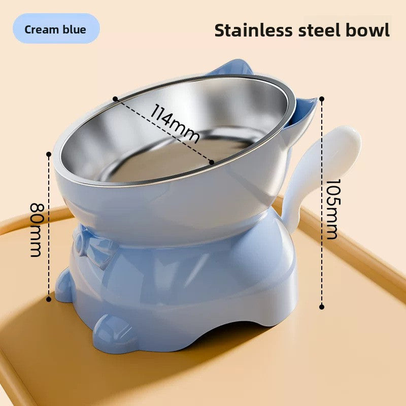 Slanted Stainless Steel Cat Bowl with Anti-Spill Base