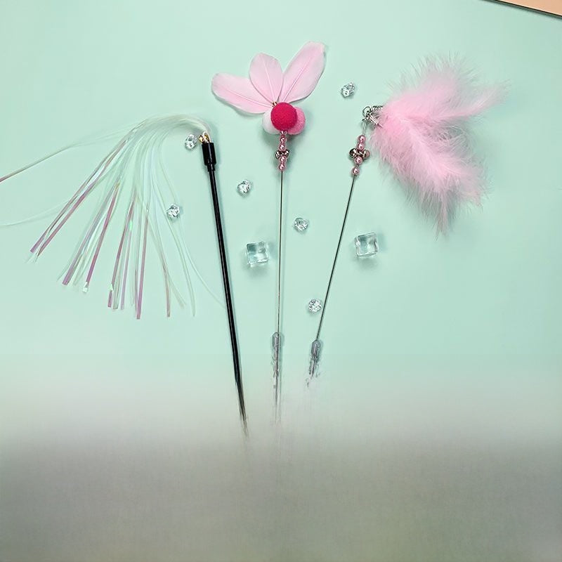 Durable Interactive Cat Teaser Stick with Feathers