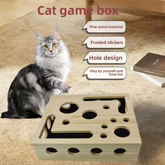 Wooden Cat Maze Puzzle Box