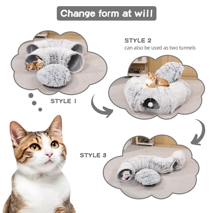 Foldable Plush Cat Tunnel Pet Nest