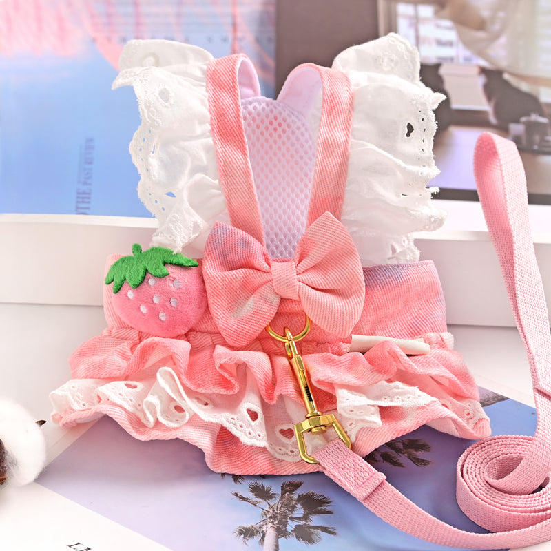 Princess Cotton Pet Dog Dress with Leash for Small Breeds