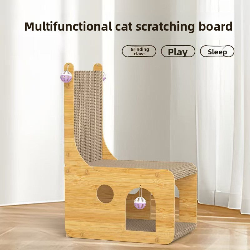 Double Layer Vertical Cat Scratching Board with L-Shaped Cabin