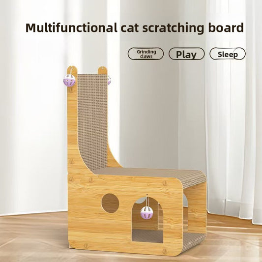 Double Layer Vertical Cat Scratching Board with L-Shaped Cabin
