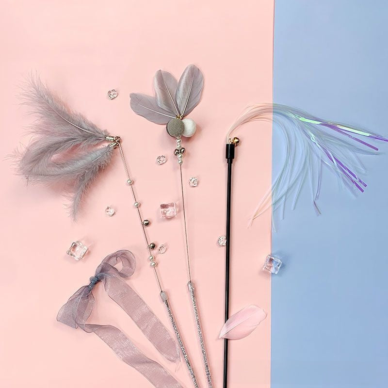Durable Interactive Cat Teaser Stick with Feathers
