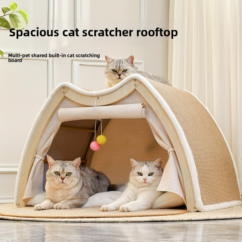 Cat tent with sword grass cat scratch pad