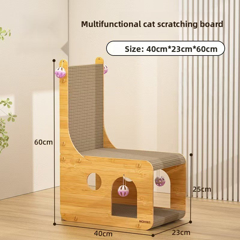 Double Layer Vertical Cat Scratching Board with L-Shaped Cabin