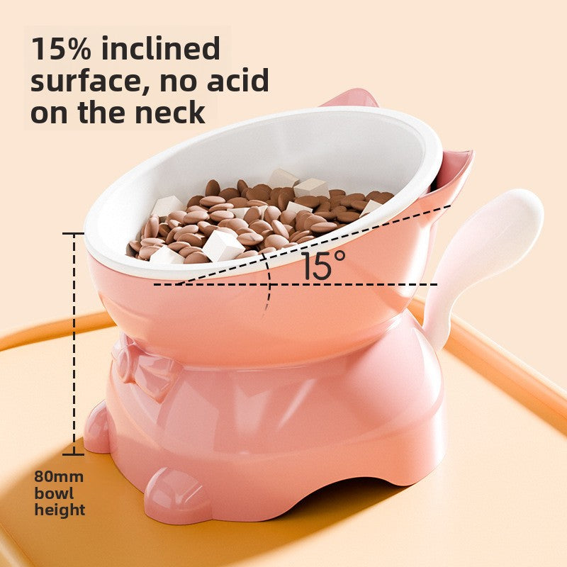 Slanted Stainless Steel Cat Bowl with Anti-Spill Base