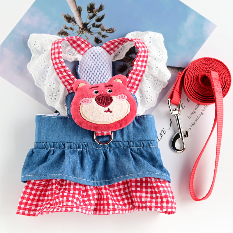 Princess Cotton Pet Dog Dress with Leash for Small Breeds