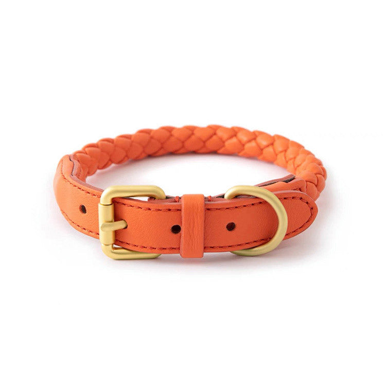 Woven Leather Dog Collar and Leash Set