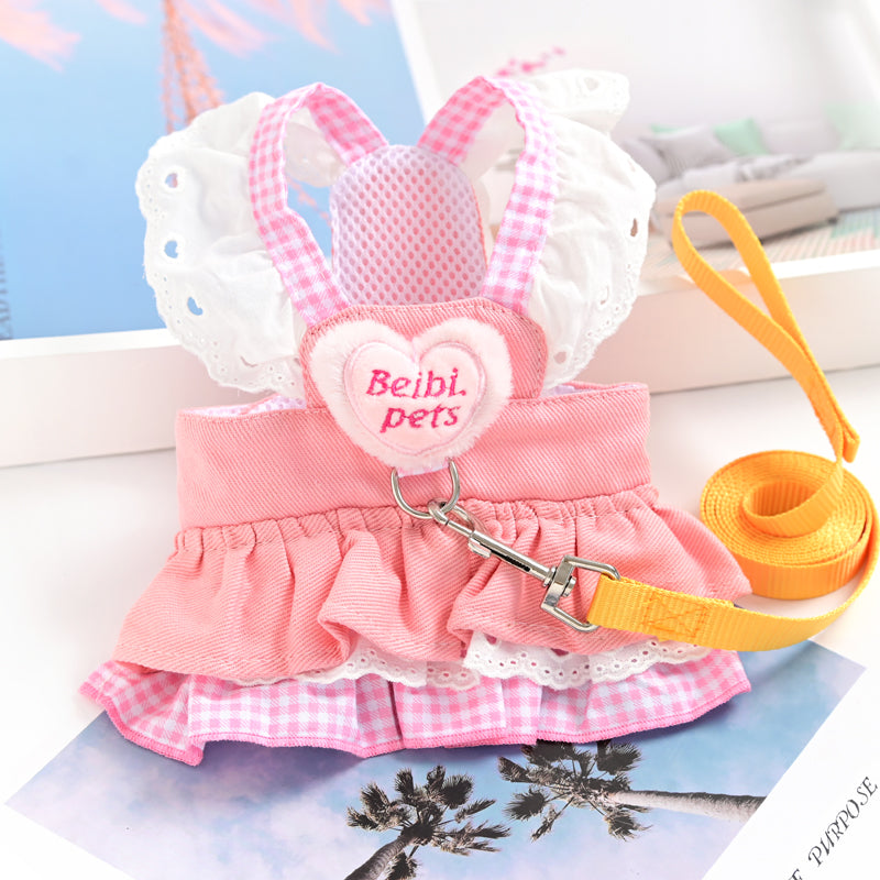 Princess Cotton Pet Dog Dress with Leash for Small Breeds