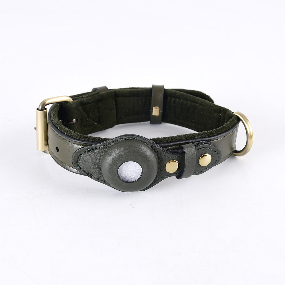 Adjustable Suede Dog Collar with AirTag Holder