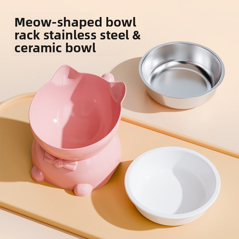 Slanted Stainless Steel Cat Bowl with Anti-Spill Base