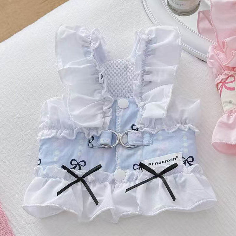 Princess Cotton Pet Dog Dress with Leash for Small Breeds