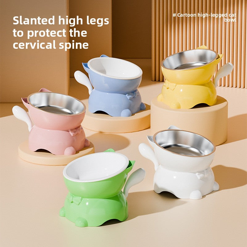 Slanted Stainless Steel Cat Bowl with Anti-Spill Base