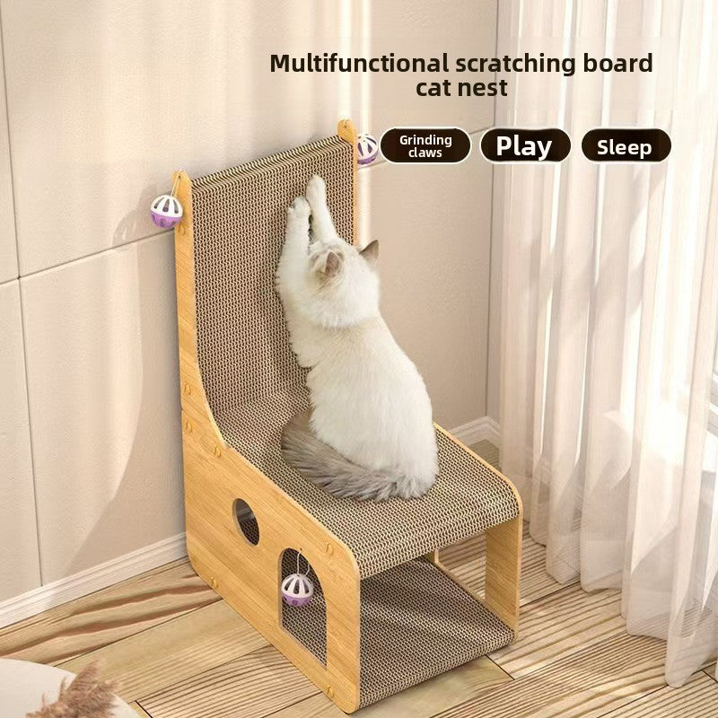 Double Layer Vertical Cat Scratching Board with L-Shaped Cabin