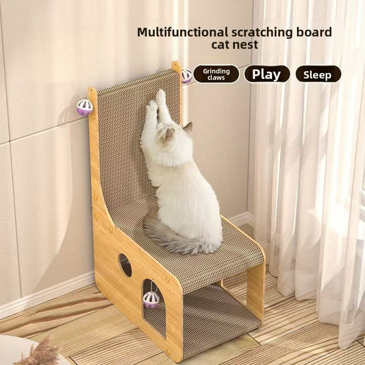 Double Layer Vertical Cat Scratching Board with L-Shaped Cabin