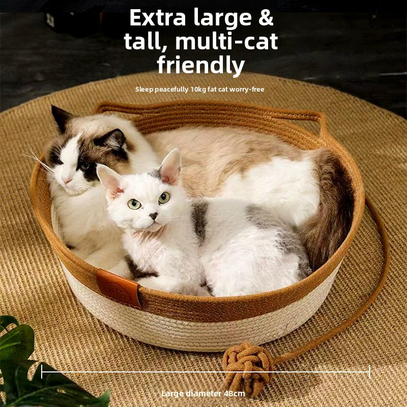 Rattan Woven Cat Bed with Cotton Pad