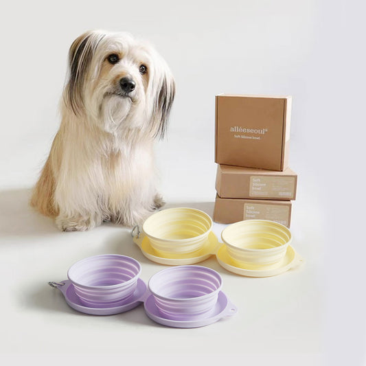 Pet out folding bowl dog outdoor accompanying bowl portable silicone bowl cat drinking food bowl feeding bowl dog basin