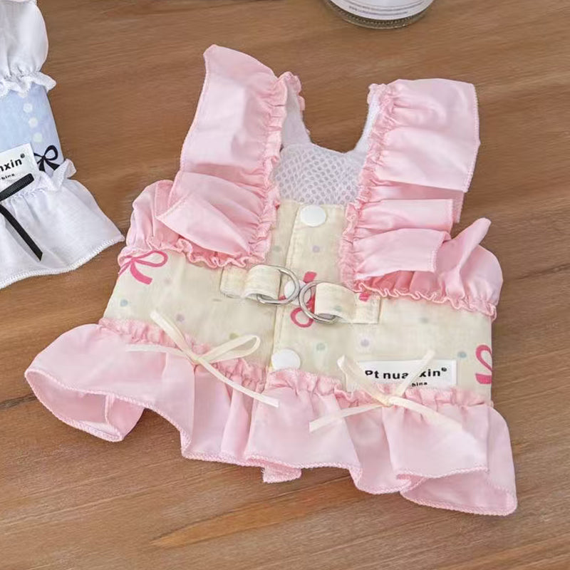 Princess Cotton Pet Dog Dress with Leash for Small Breeds