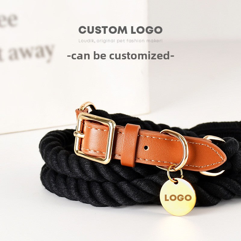 Handmade Cotton Dog Collar and Leash Set