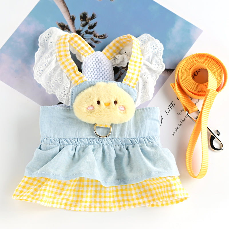 Princess Cotton Pet Dog Dress with Leash for Small Breeds