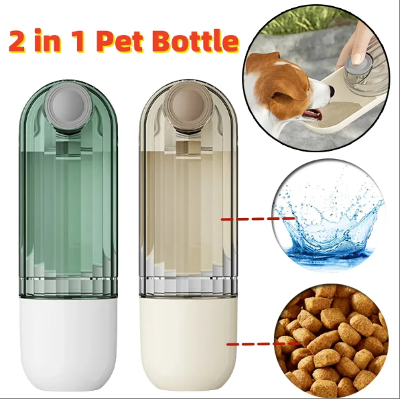 2-in-1 Portable Pet Water Bottle ? Green Dog Walking Drinking Cup with Feeding Bowl | Pet Travel Essentials