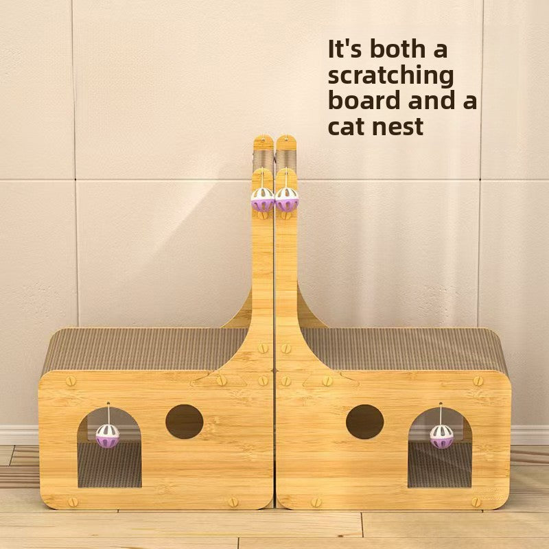Double Layer Vertical Cat Scratching Board with L-Shaped Cabin
