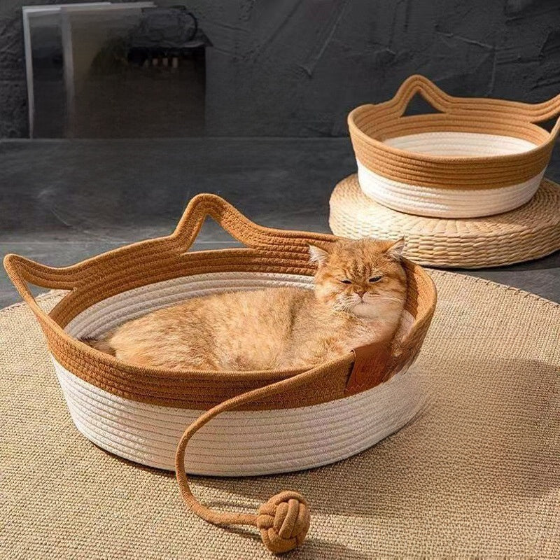 Rattan Woven Cat Bed with Cotton Pad
