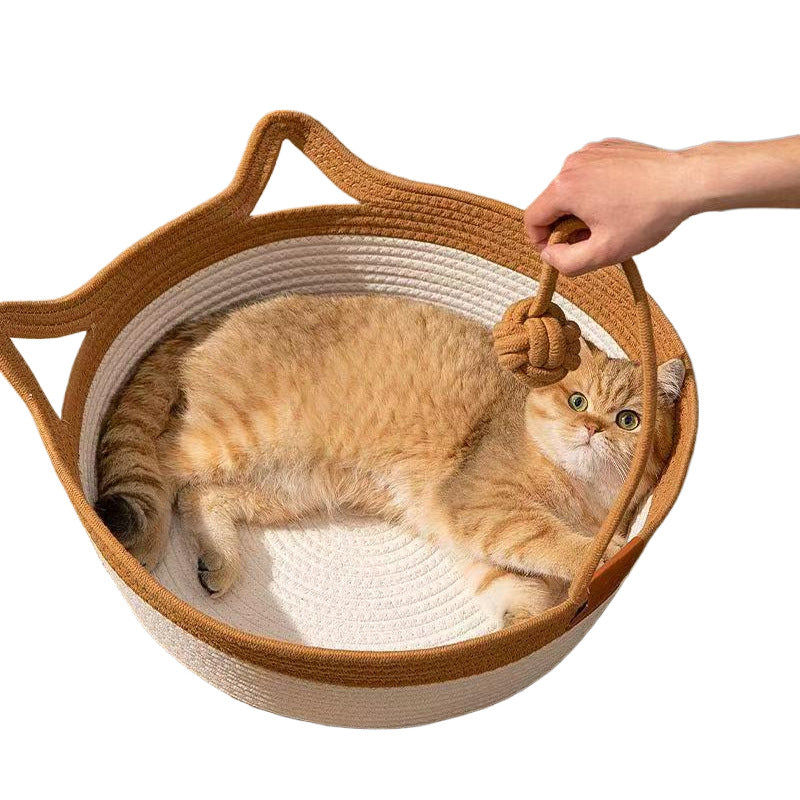 Rattan Woven Cat Bed with Cotton Pad