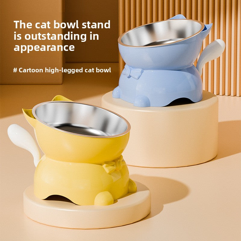Slanted Stainless Steel Cat Bowl with Anti-Spill Base