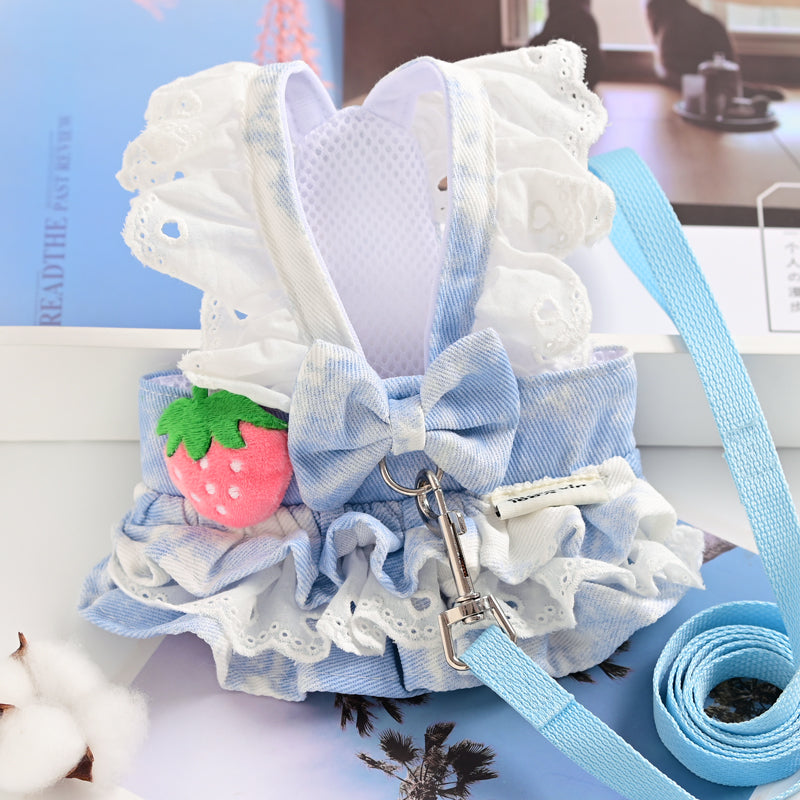 Princess Cotton Pet Dog Dress with Leash for Small Breeds