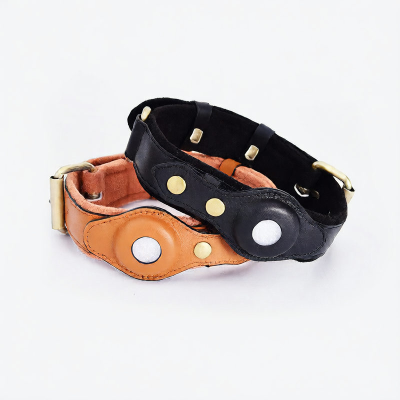 Adjustable Suede Dog Collar with AirTag Holder