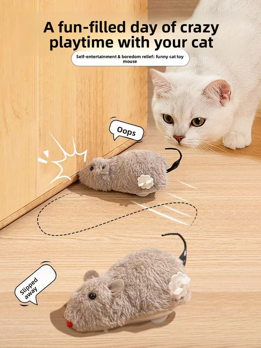 Wind-Up Cat Toy with Moving Mice and Interactive Features