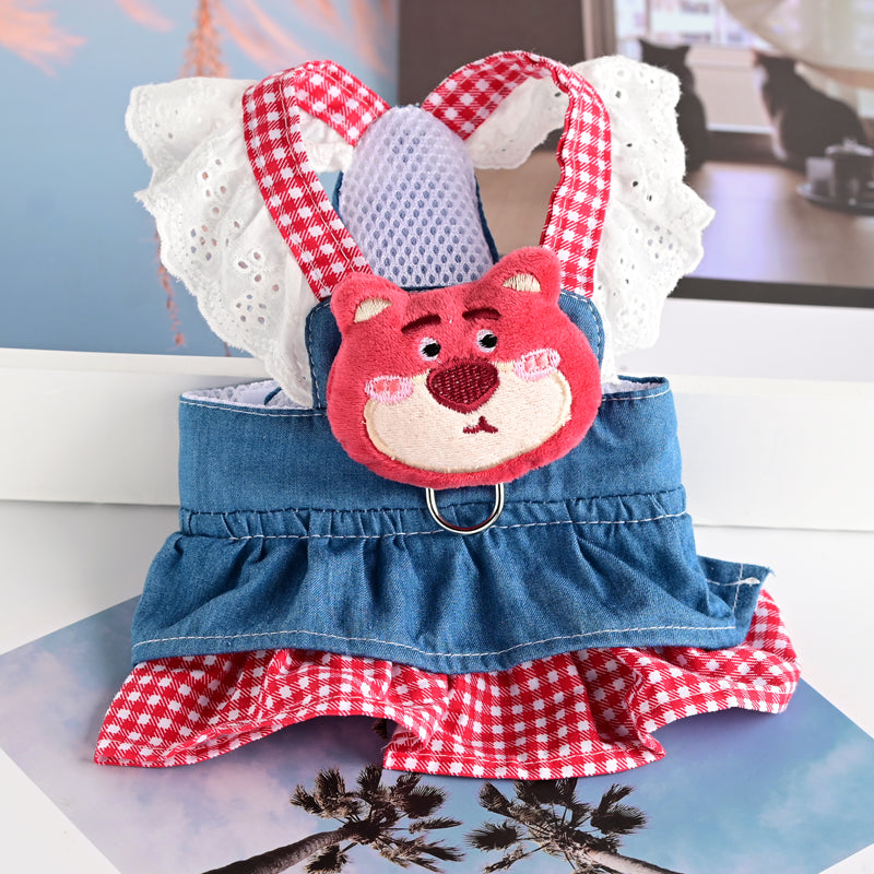 Princess Cotton Pet Dog Dress with Leash for Small Breeds