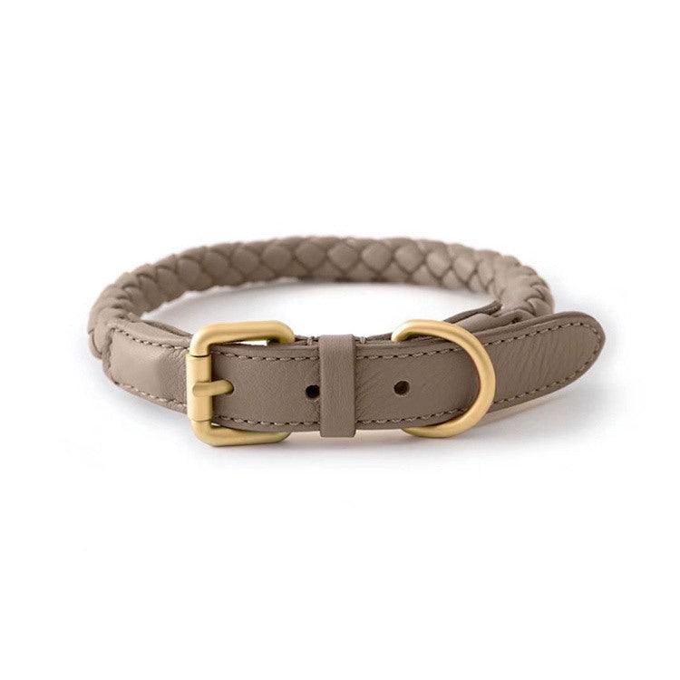 Woven Leather Dog Collar and Leash Set