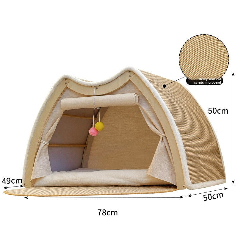 Cat tent with sword grass cat scratch pad