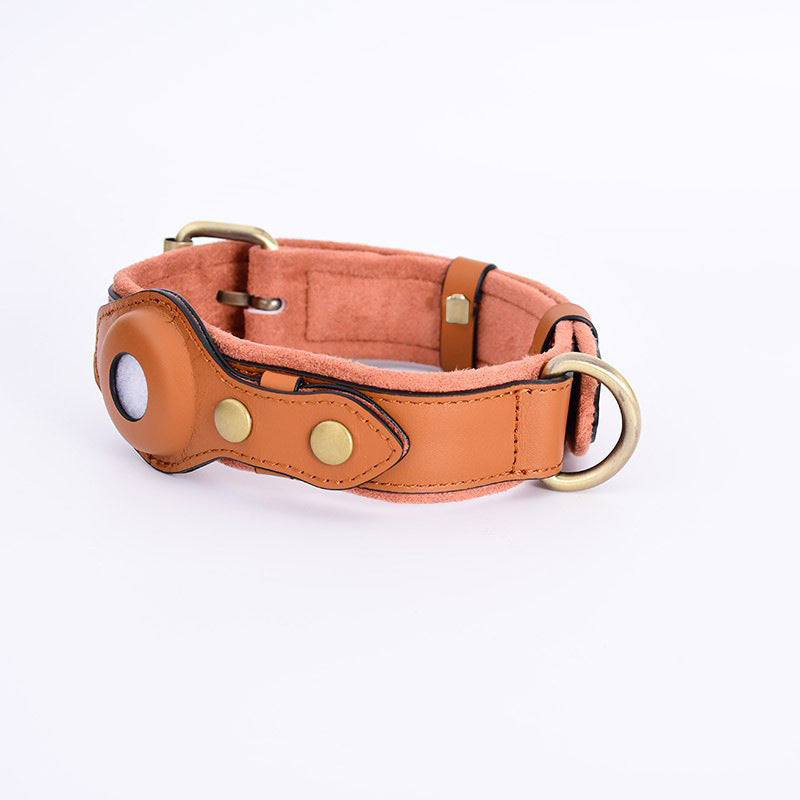 Adjustable Suede Dog Collar with AirTag Holder
